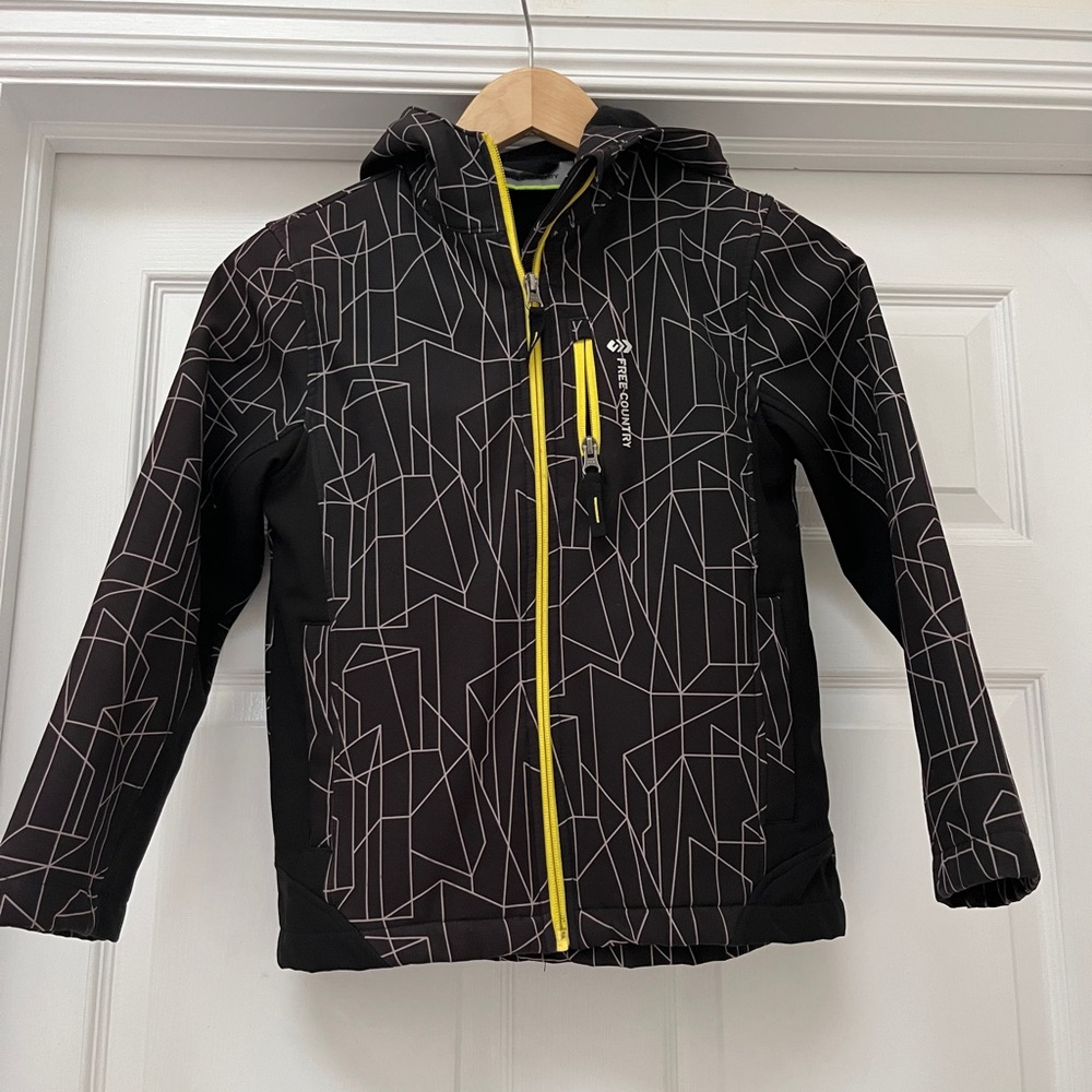 Free Country boys Black Geometric Hooded Jacket with Yellow Accents